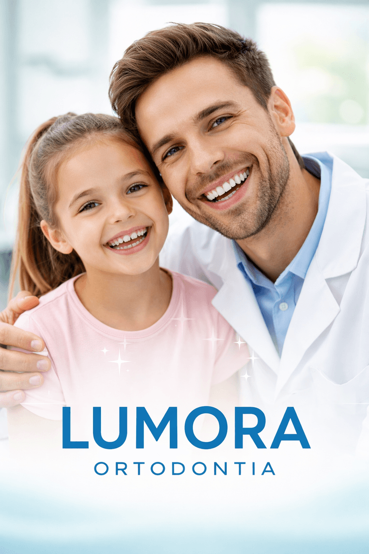 Criança e adulto sorrindo juntos representando a felicidade da Lumora Ortodontia